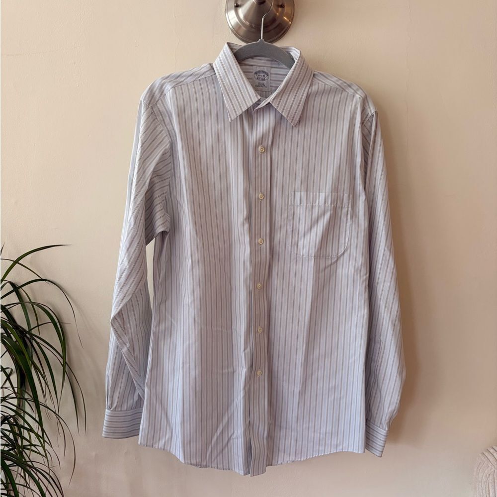 Brooks Brothers White and Gray Striped Dress Shirt